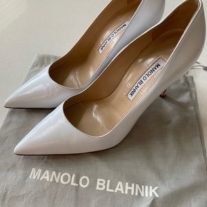 Manolo Blahnik White BB Leather 105mm Pumps